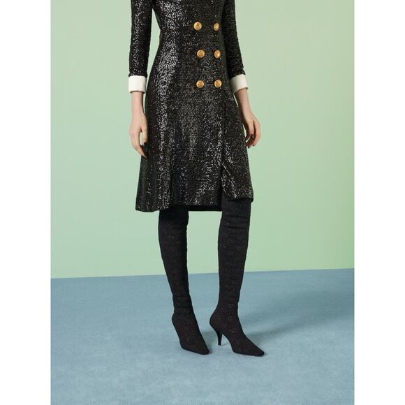 Gucci Demi 37/ US 7 Logo jacquard Metallic Stretch Knit Over The Knee Boots NIB - Picture 2 of 15